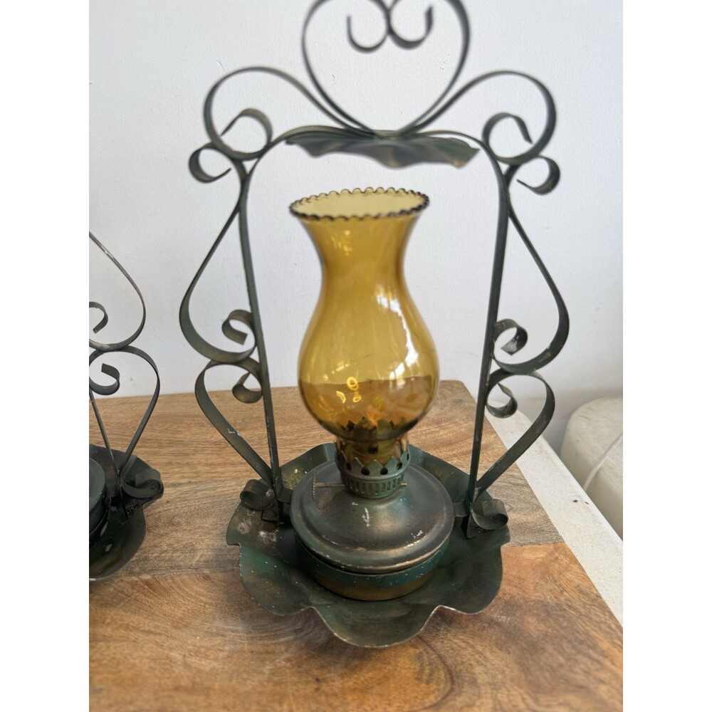 Vintage Amber Glass and Metalwork Lantern - Decorative Home Accent - Picture 5 of 9